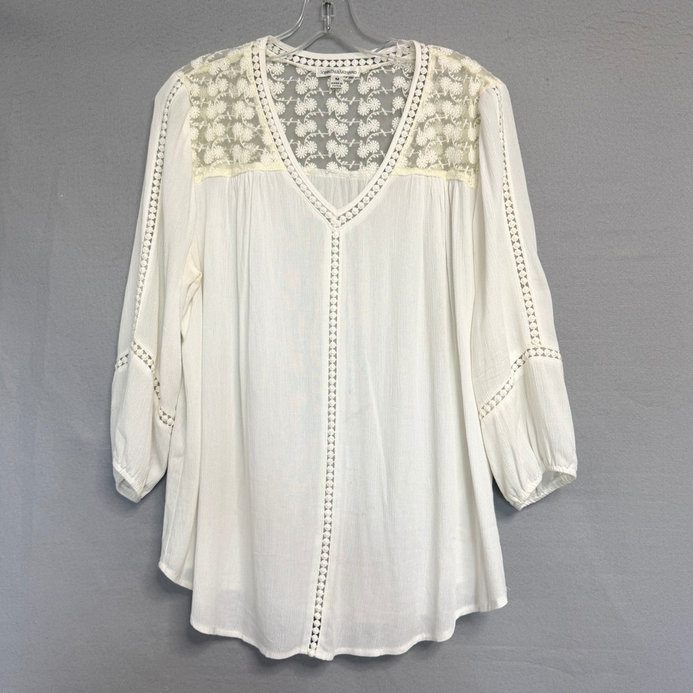 John Paul Richard Lace Trim Boho Peasant Blouse Womens Size M Boho Romantic